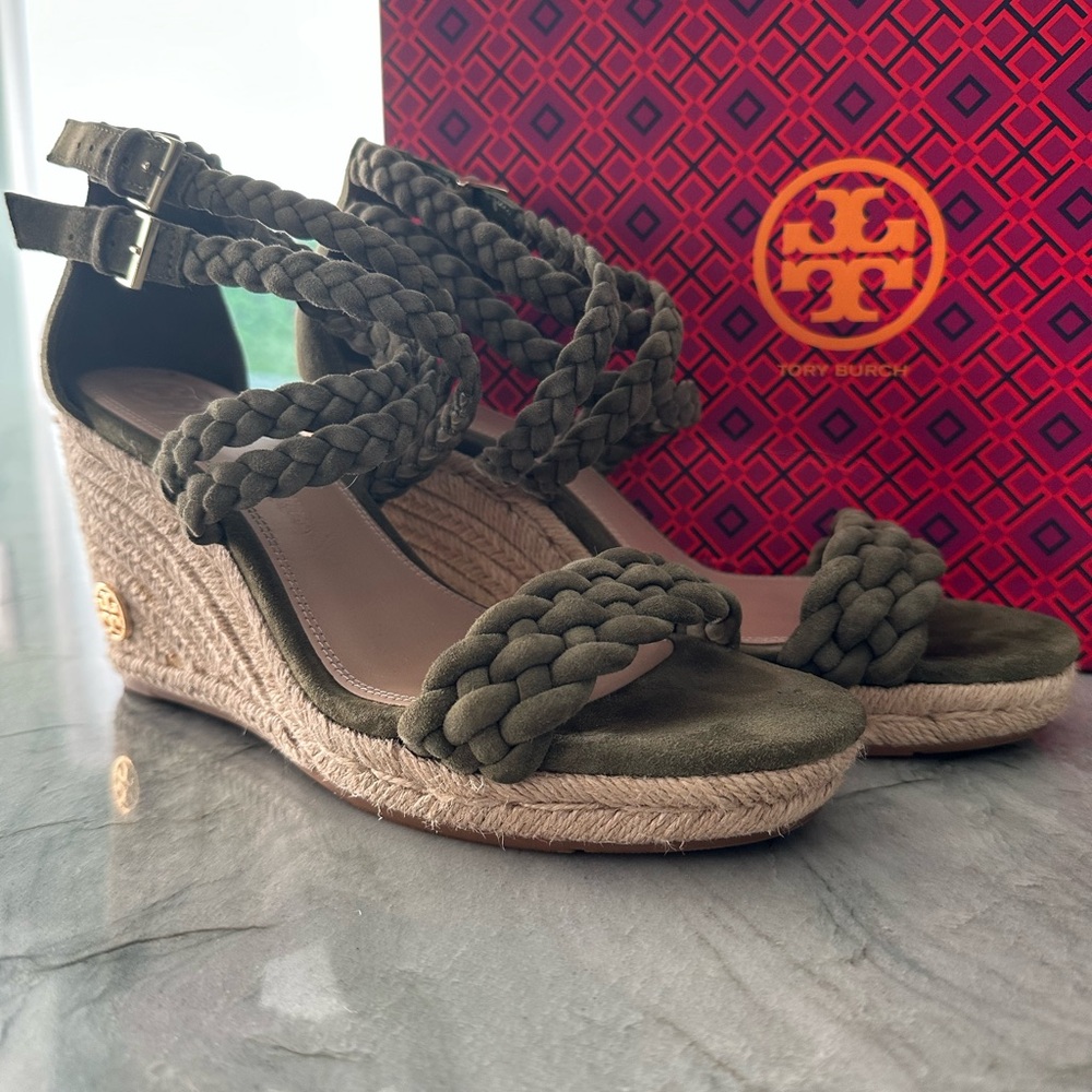 Tory Burch Olive Green Wedge Sandals